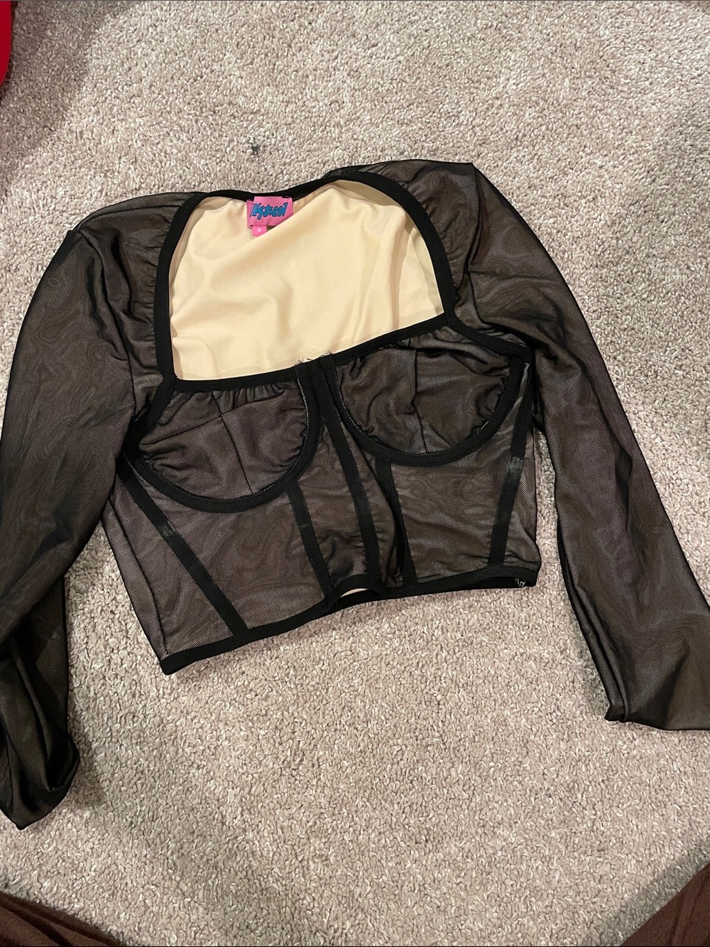 Edikted Black Sheer Long Sleeve Mesh Bustier Top with Cream Lining